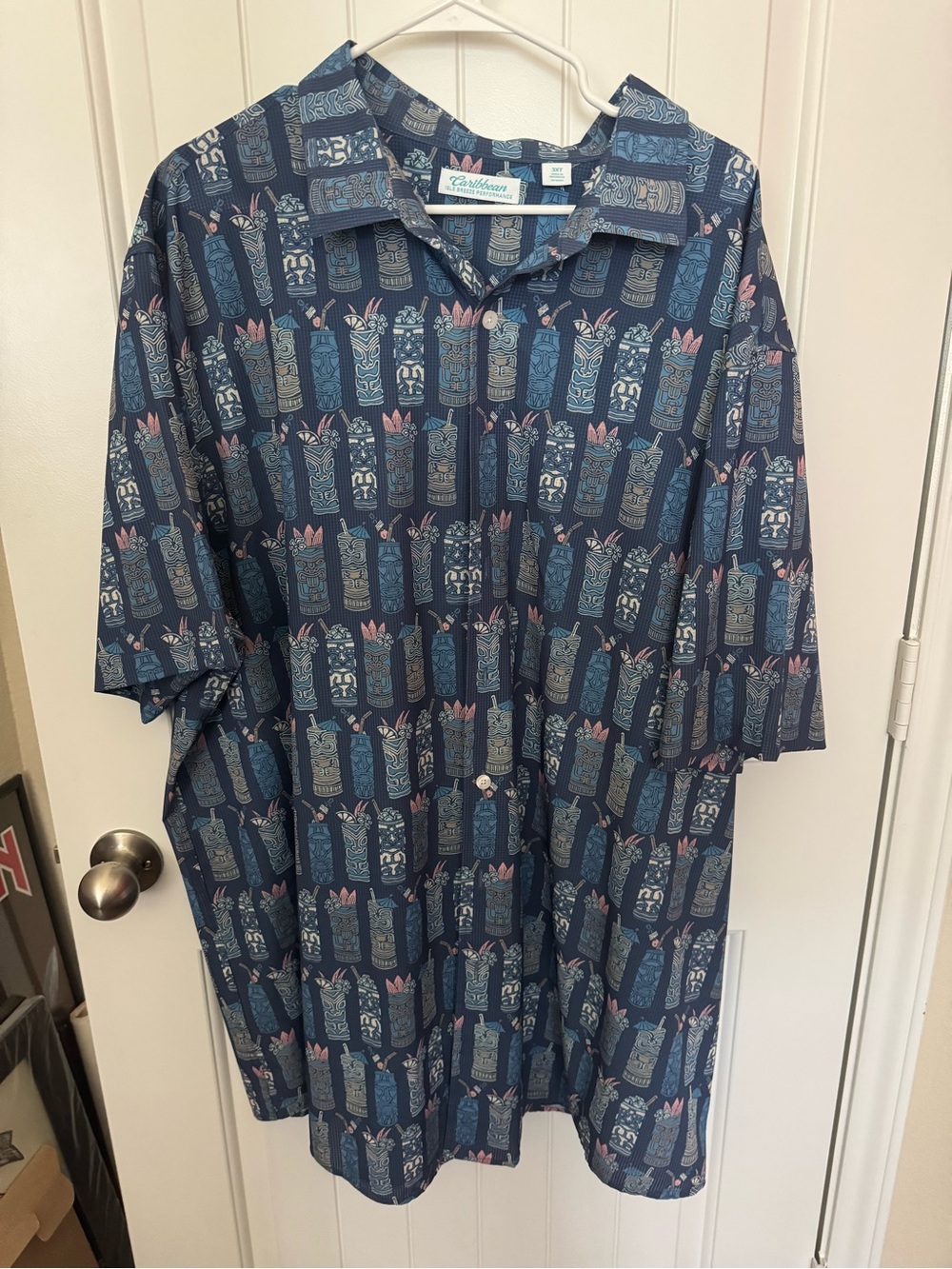 Caribbean Performance Tiki Print Short-Sleeve Button Down Shirt 3XL Tall